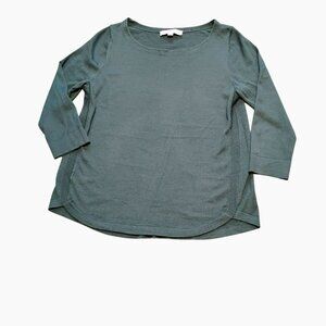 Ann Taylor Loft Womens 3/4 Sleeve Teal Green Knit Top Size M Acrylic Wool
